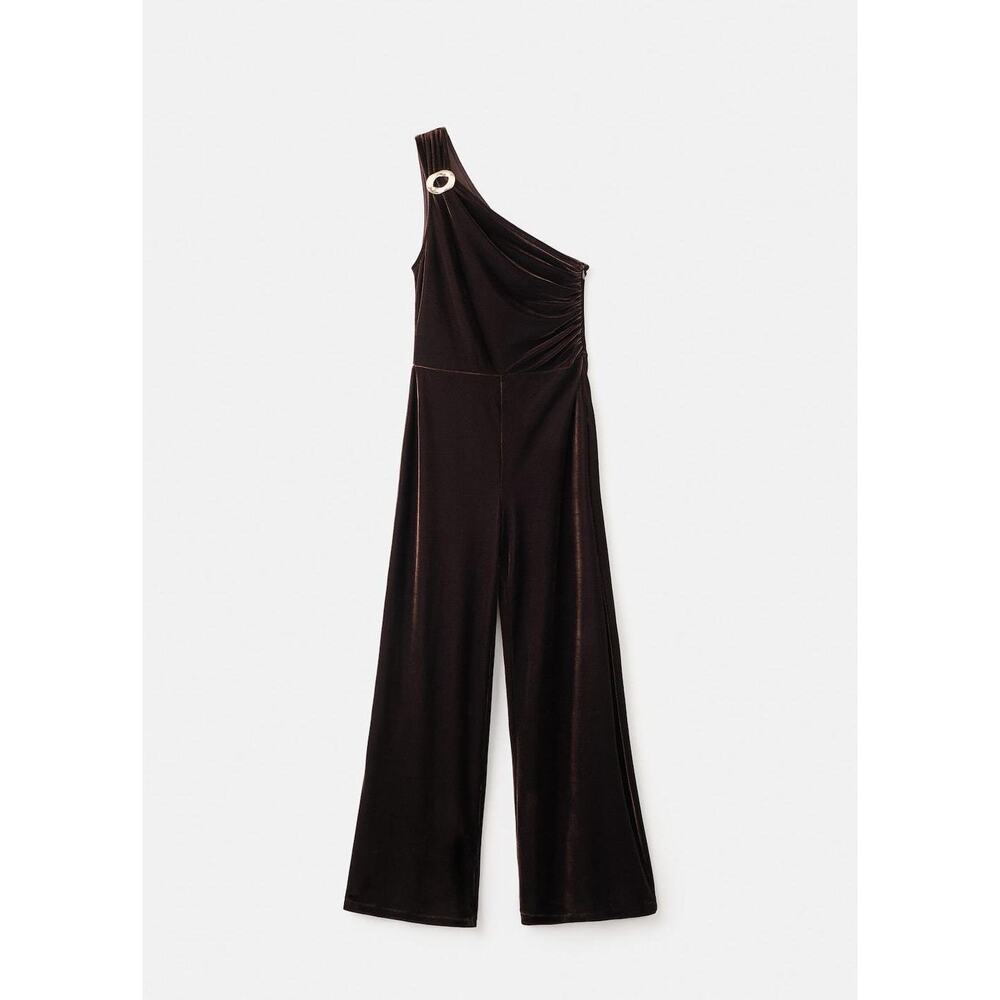 MANGO - Velvet jumpsuit with metallic detail brown - XS - Woman